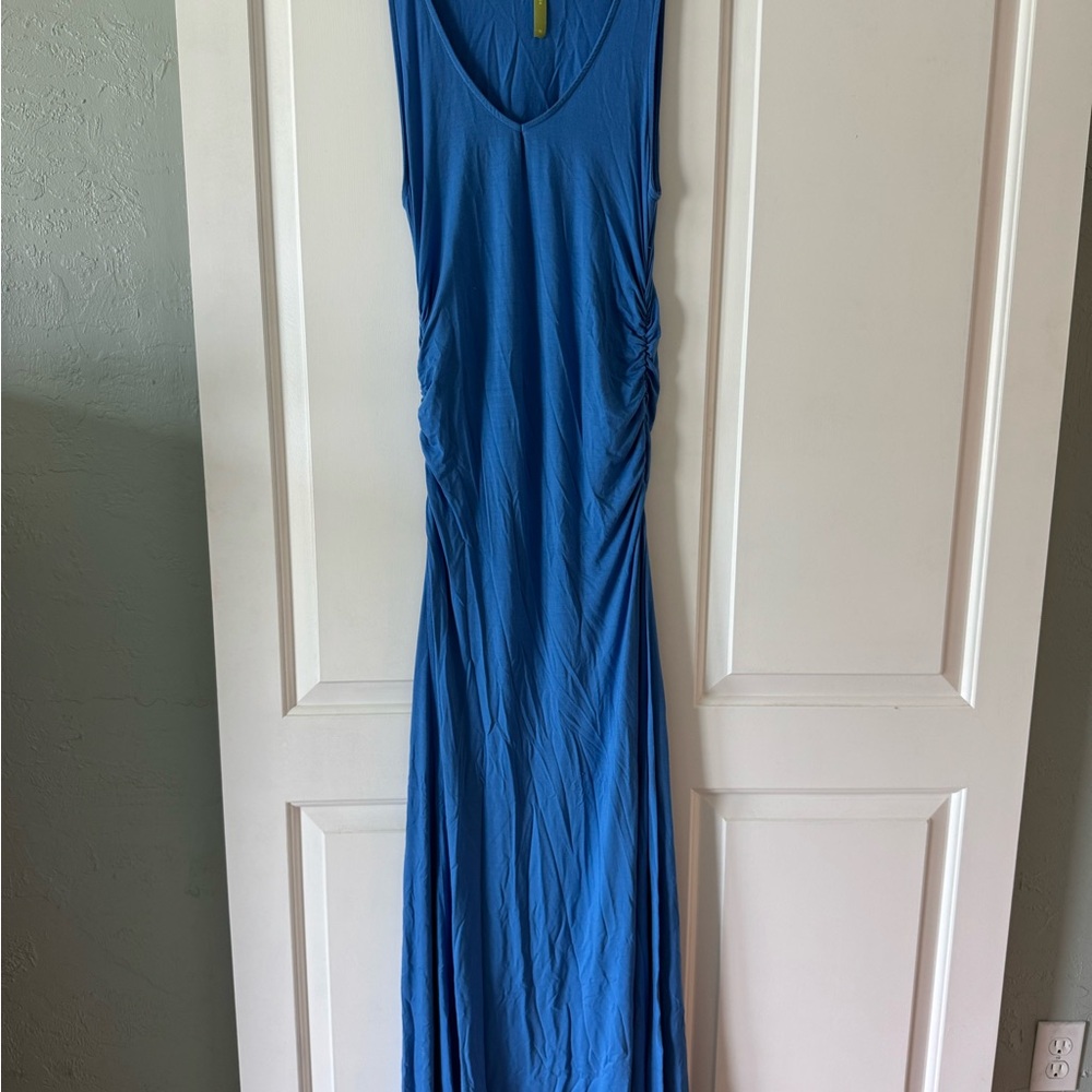 Green Dragon Blue Sheath Maxi Dress with Scoop Neck